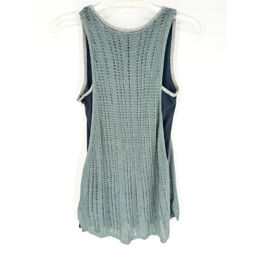 FREE PEOPLE Double Take Tank Crochet Layered Relaxed Fit Blue M/L Boho Artsy